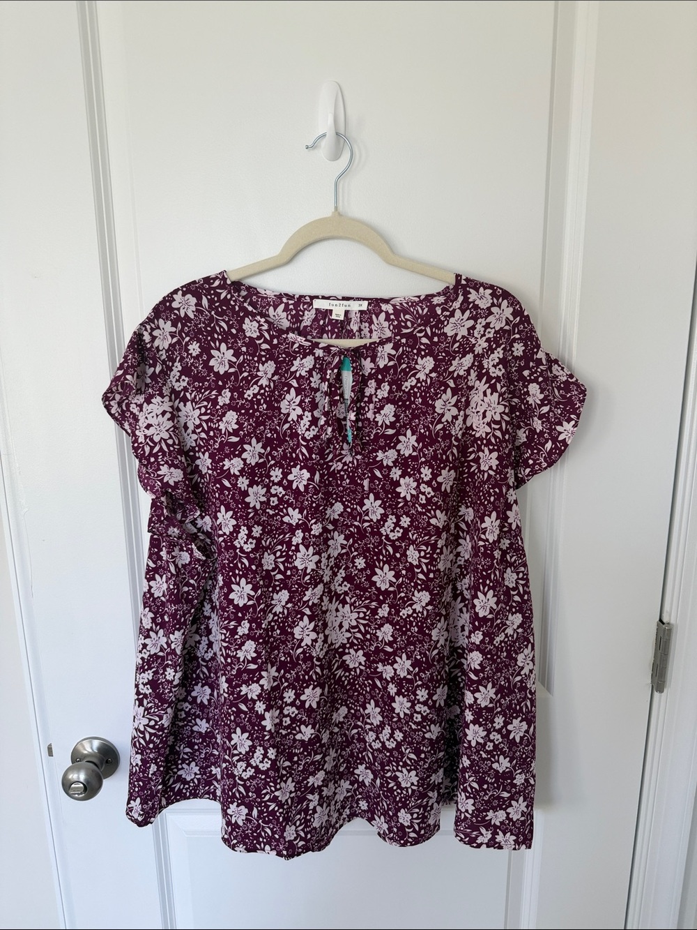 fun 2 fun Plum Floral Ruffle-Sleeve Tunic